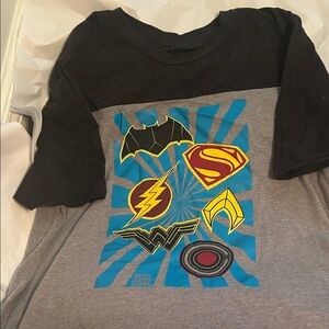DC Comics Adult Justice League Superhero Emblem T-Shirt - Black and Gray